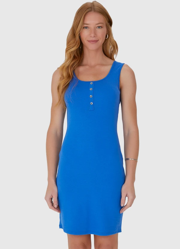 Malwee - Vestido Feminino Botões em Malha Algodão Azul