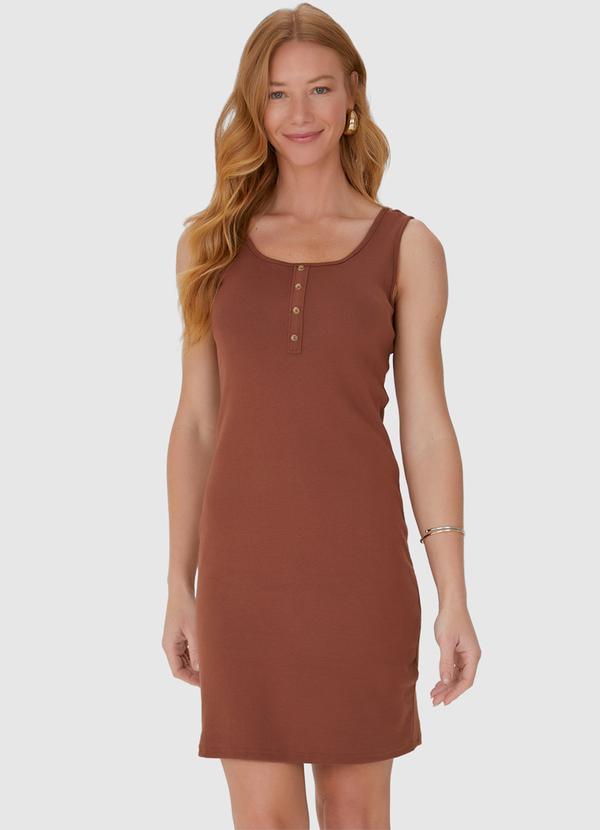 Malwee - Vestido Feminino Botões em Malha Algodão Marrom