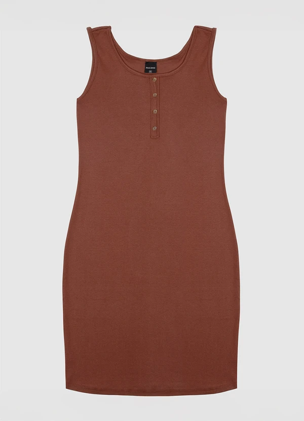 Malwee - Vestido Feminino Botões em Malha Algodão Marrom 6