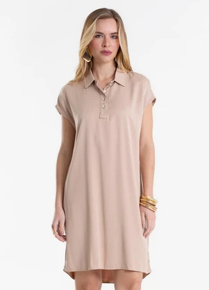 Endless - Vestido Feminino Chemise Amplo Liso Bege - ENDLESS