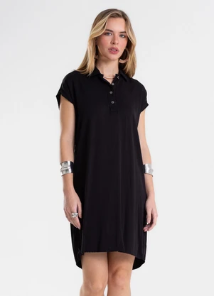 Endless - Vestido Feminino Chemise Amplo Liso Preto - ENDLESS