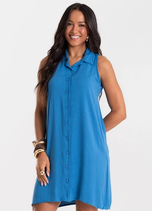 Rovitex - Vestido Feminino Chemise Malha Viscose Azul - ROVITEX