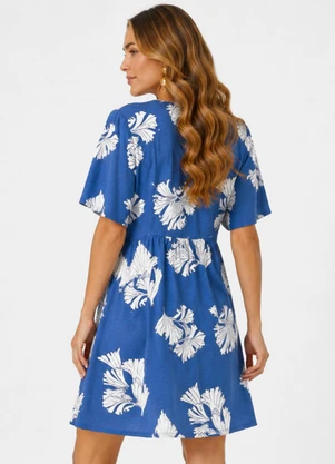 Infinita Cor - Vestido Feminino com Decote em V Azul - INFINITA COR