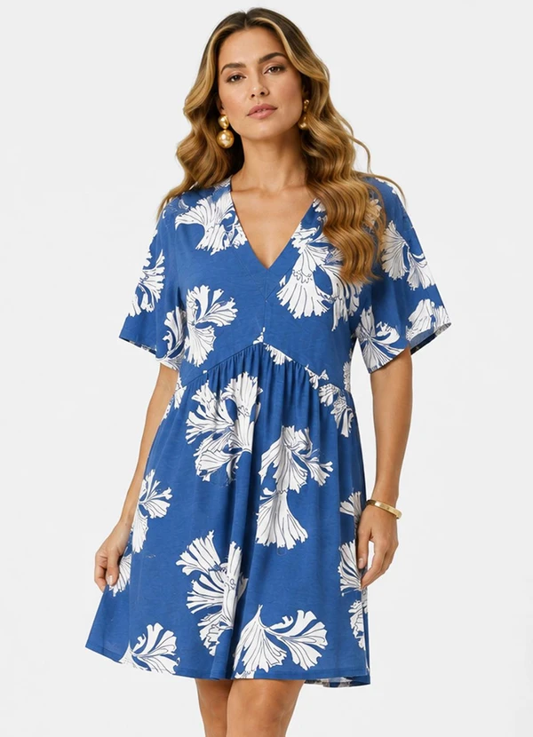 Infinita Cor - Vestido Feminino com Decote em V Azul