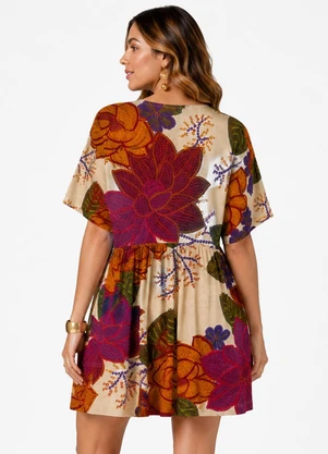 Infinita Cor - Vestido Feminino com Decote em V Bege - INFINITA COR
