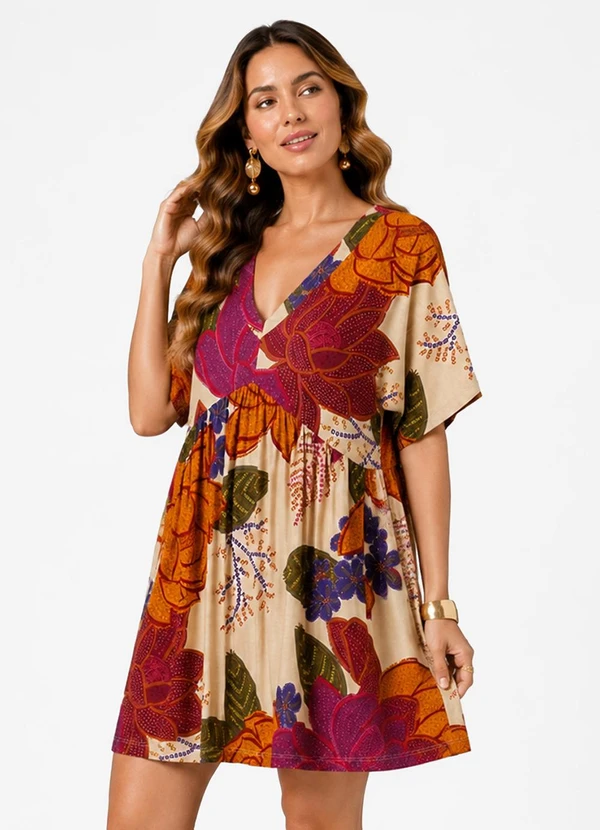 Infinita Cor - Vestido Feminino com Decote em V Bege