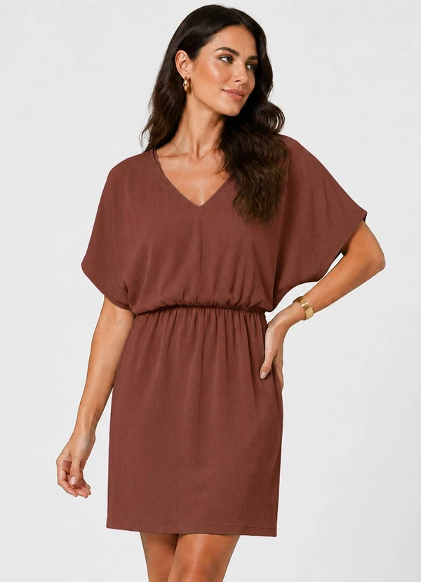 Infinita Cor - Vestido Feminino com Decote em V Marrom