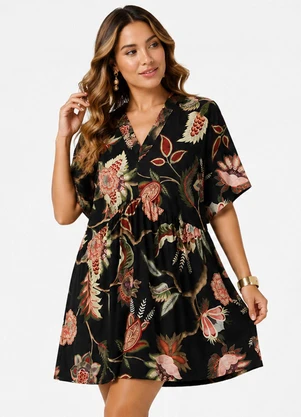 Infinita Cor - Vestido Feminino com Decote em V Preto - INFINITA COR