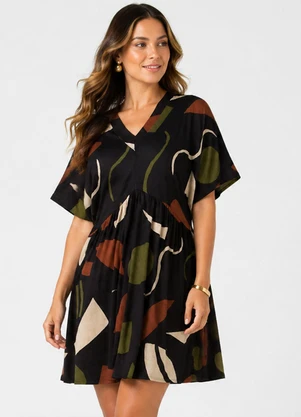 Infinita Cor - Vestido Feminino com Decote em V Preto - INFINITA COR