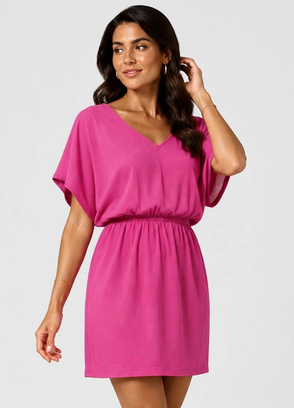 Infinita Cor - Vestido Feminino com Decote em V Rosa