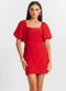 Select - Vestido Feminino com Manga Bufante Branco - variação: Vermelho
