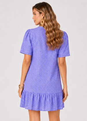 Infinita Cor - Vestido Feminino com Manga Franzida Azul - INFINITA COR