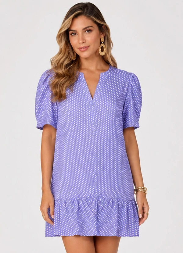 Infinita Cor - Vestido Feminino com Manga Franzida Azul
