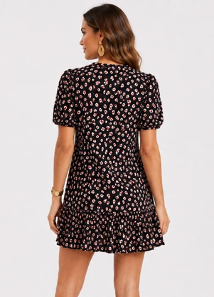 Infinita Cor - Vestido Feminino com Manga Franzida Preto - INFINITA COR