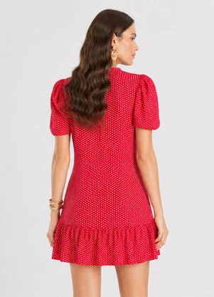 Infinita Cor - Vestido Feminino com Manga Franzida Vermelho - INFINITA COR