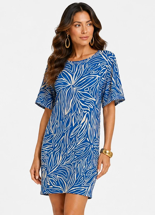 Select - Vestido Feminino com Manga Godê Azul