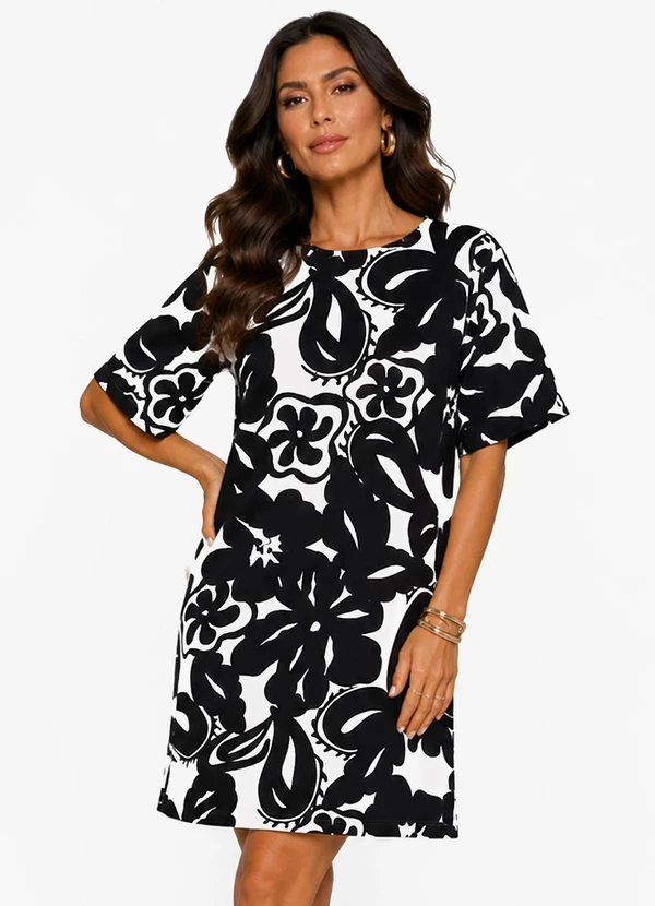 Select - Vestido Feminino com Manga Godê Preto