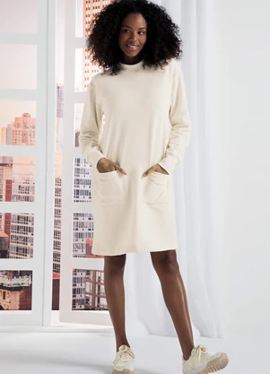 Marialícia - Vestido Feminino Comfy Moletom com Bolsos Bege - MARIALÍCIA