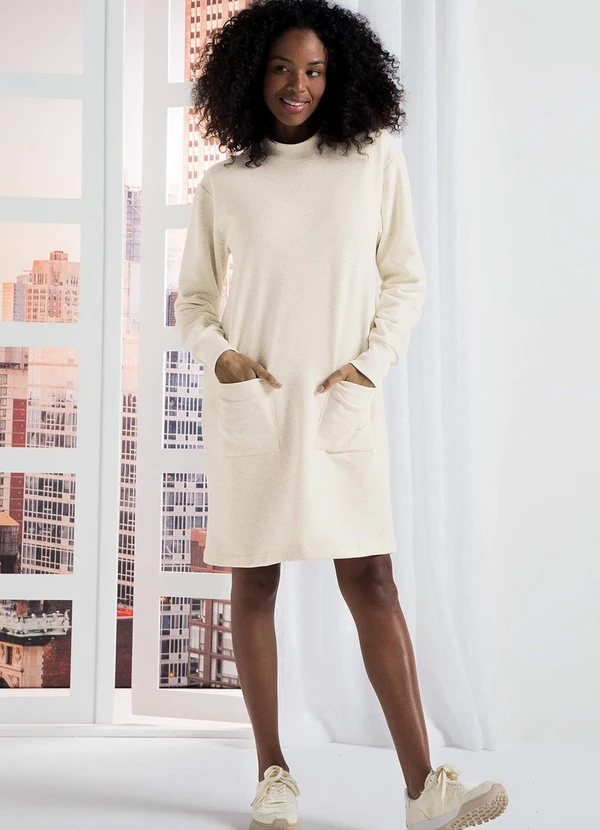 Marialícia - Vestido Feminino Comfy Moletom com Bolsos Bege