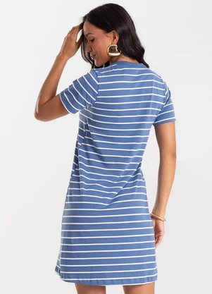 Rovitex - Vestido Feminino Cotton Listrado Azul - ROVITEX