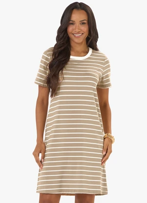 Rovitex - Vestido Feminino Cotton Listrado Marrom - ROVITEX