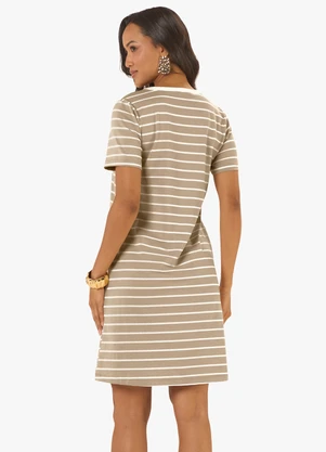 Rovitex - Vestido Feminino Cotton Listrado Marrom - ROVITEX