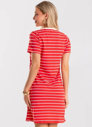 Rovitex - Vestido Feminino Cotton Listrado Vermelho - ROVITEX