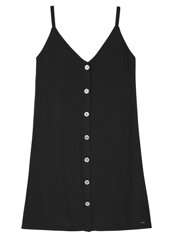 Marialícia - Vestido Feminino Curto Botões Frontais Preto