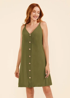 Marialícia - Vestido Feminino Curto Botões Frontais Verde - MARIALÍCIA