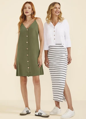 Marialícia - Vestido Feminino Curto Botões Frontais Verde - MARIALÍCIA