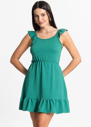 Rovitex - Vestido Feminino Curto com Babado Verde - ROVITEX