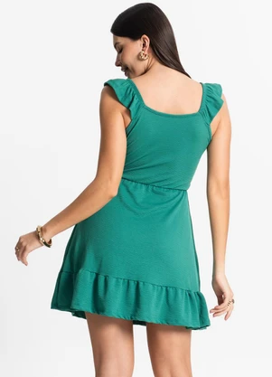 Rovitex - Vestido Feminino Curto com Babado Verde - ROVITEX