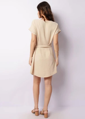 Torra - Vestido Feminino Curto com Bolsos Bege - TORRA