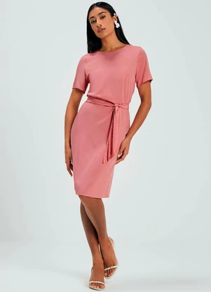 Marialícia - Vestido Feminino Curto com Faixa Rosa - MARIALÍCIA