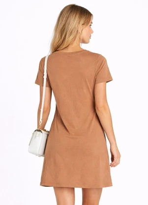 Infinita Cor - Vestido Feminino Curto com Manga Marrom - INFINITA COR