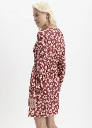 Essendi - Vestido Feminino Curto Creponado Bordô - ESSENDI