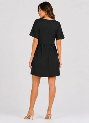 Infinita Cor - Vestido Feminino Curto Decote em V Preto - INFINITA COR
