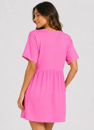 Infinita Cor - Vestido Feminino Curto Decote em V Rosa - INFINITA COR