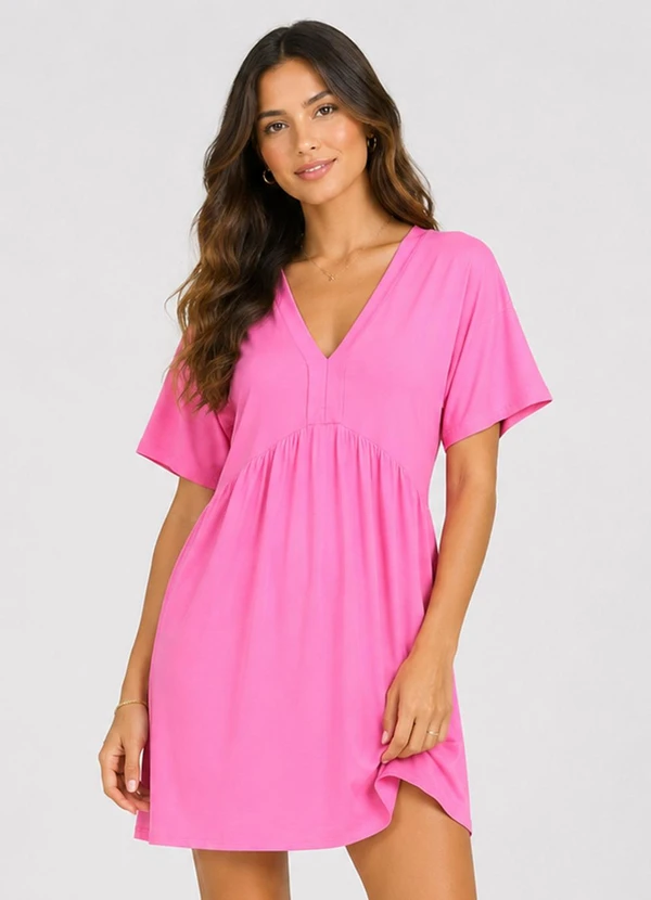 Infinita Cor - Vestido Feminino Curto Decote em V Rosa