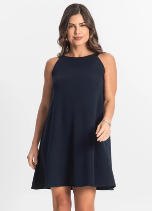 Rovitex - Vestido Feminino Curto em Liganete Azul - ROVITEX