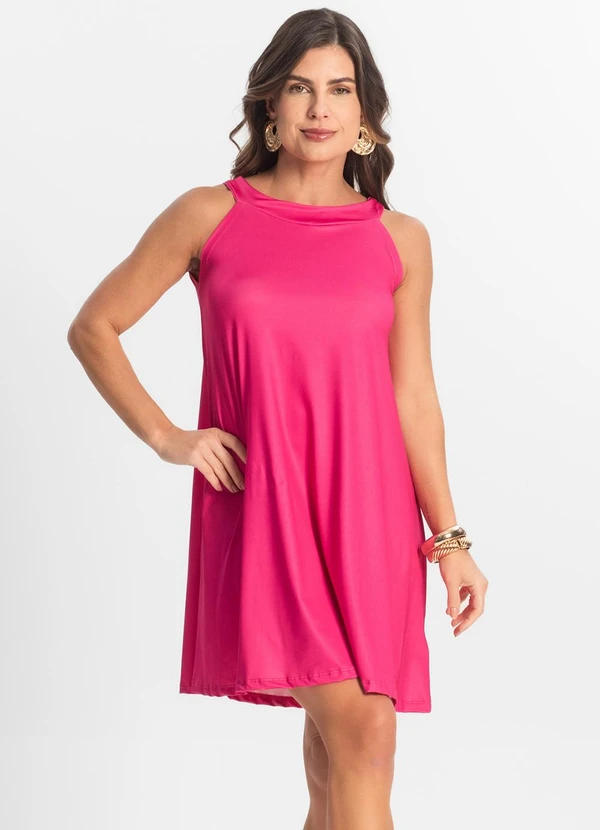 Rovitex - Vestido Feminino Curto em Liganete Rosa