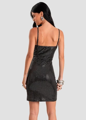 Dianna - Vestido Feminino Curto em Malha Lantejoula Preto - DIANNA