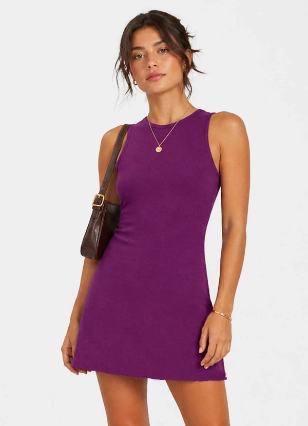 Infinita Cor - Vestido Feminino Curto em Malha Visco Roxo