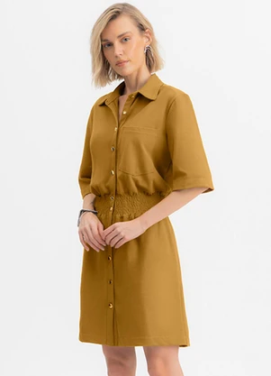 Essendi - Vestido Feminino Curto em Piquet Amarelo - ESSENDI