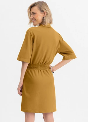 Essendi - Vestido Feminino Curto em Piquet Amarelo - ESSENDI