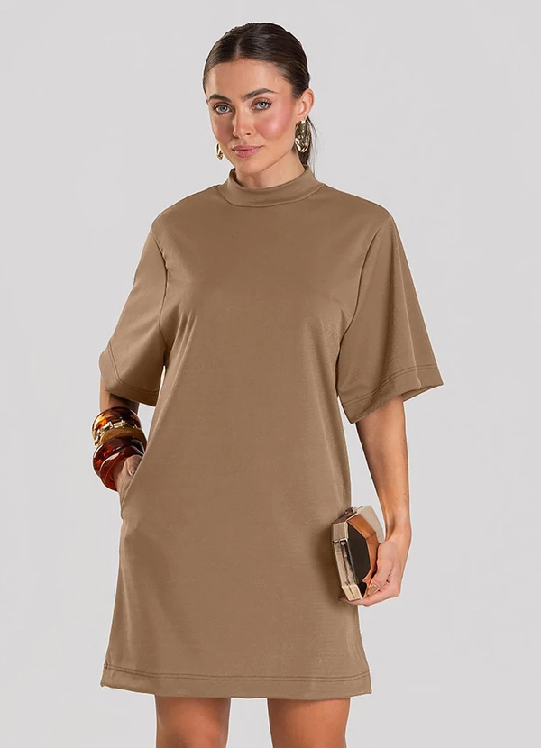 Dianna - Vestido Feminino Curto em Tecido Marrom