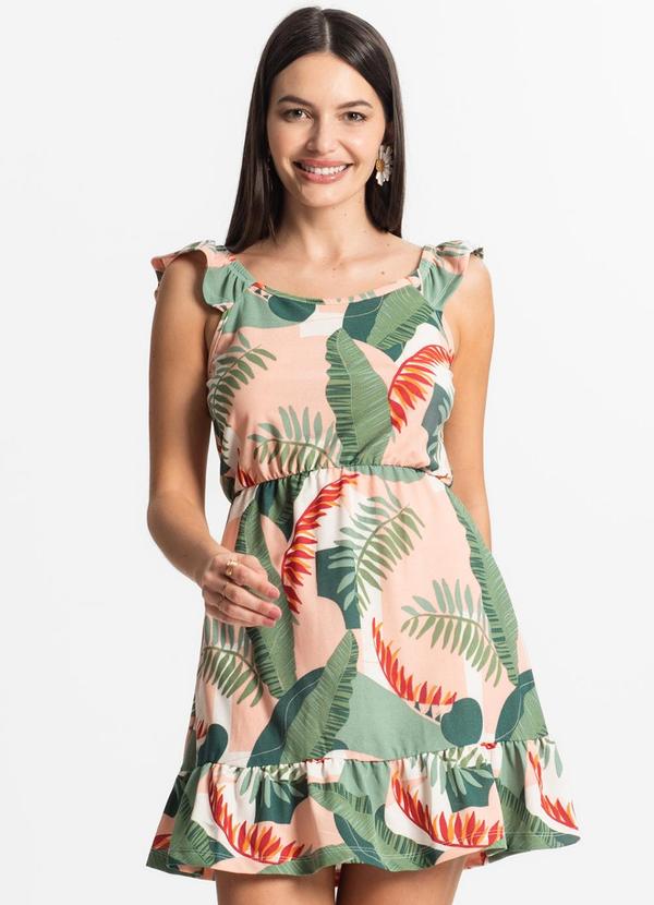 Rovitex - Vestido Feminino Curto Estampado Babados Rosa