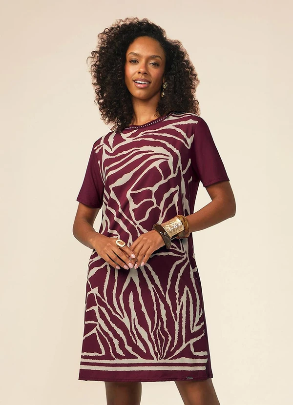 Marialícia - Vestido Feminino Curto Estampado Bordo