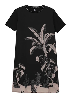 Marialícia - Vestido Feminino Curto Estampado Preto - MARIALÍCIA