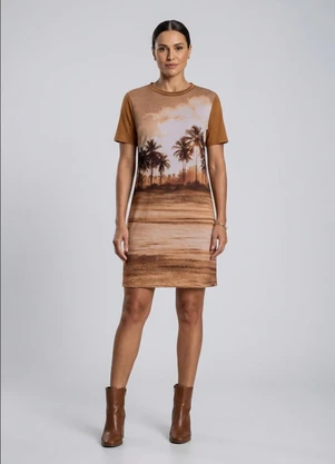 Marialícia - Vestido Feminino Curto Estampado Marrom - MARIALÍCIA